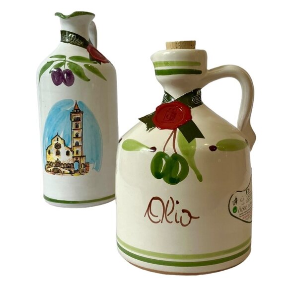 SET 2 VTG Galantino Extra Virgin Olive Oil Jug RARE TRANI CATHEDRAL + Olio-Empty - Picture 2 of 16